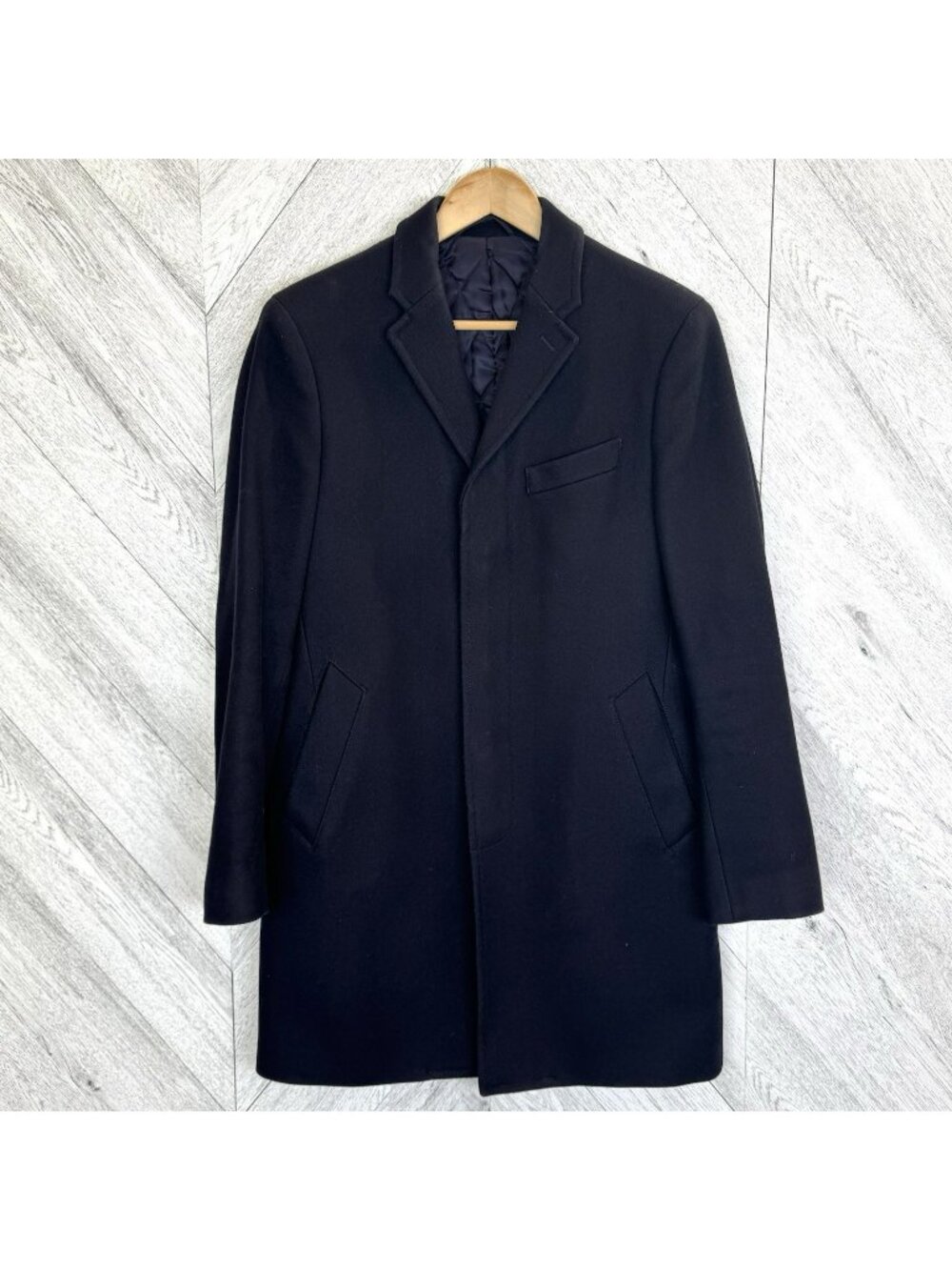 Banana Republic Mens Size Medium Navy Blue Wool Overcoat Jacket Nova Fides Coat